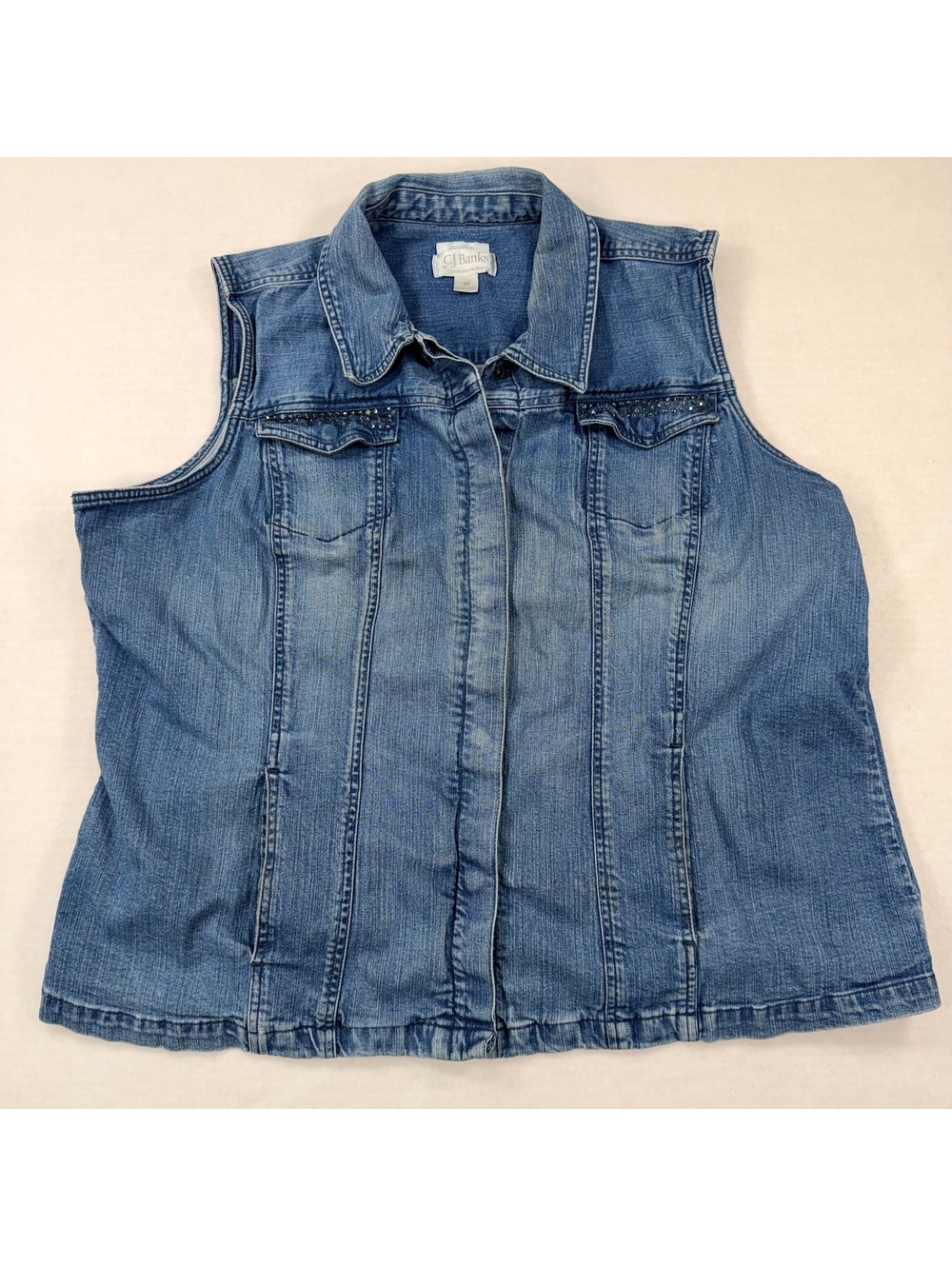 CJ Banks Women's Stretch Denim Vest 3X with Studded Pockets
